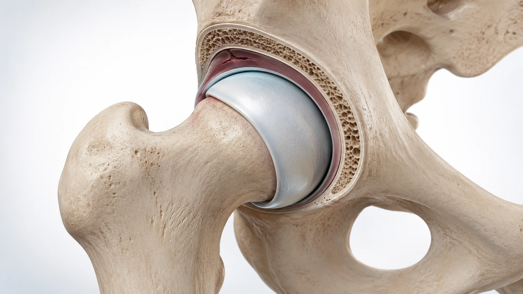 Educational medical illustration of the acetabular labrum with a superior labral injury