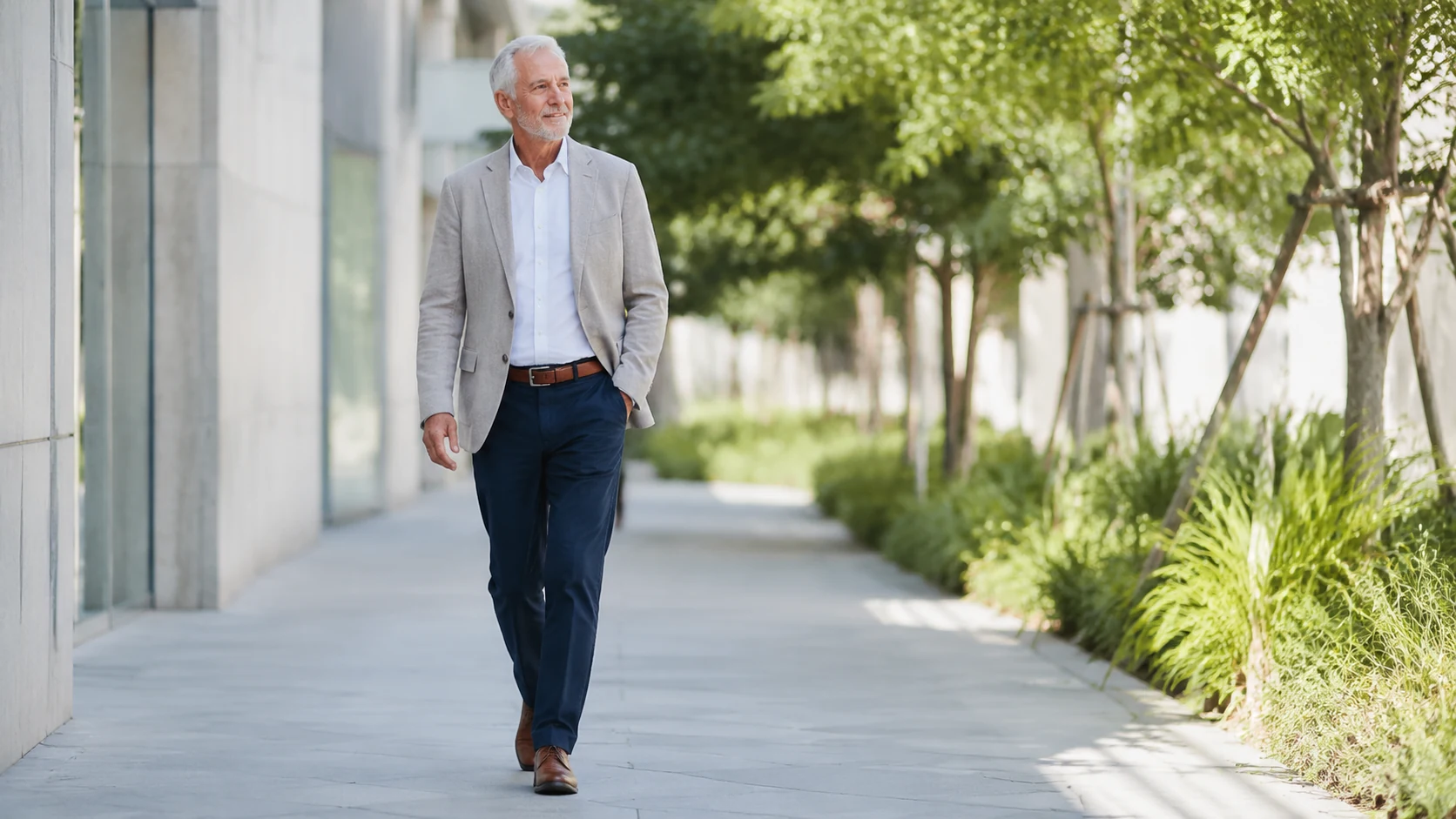 Older adult walking confidently outdoors, representing mobility and the broad Hip care pathway
