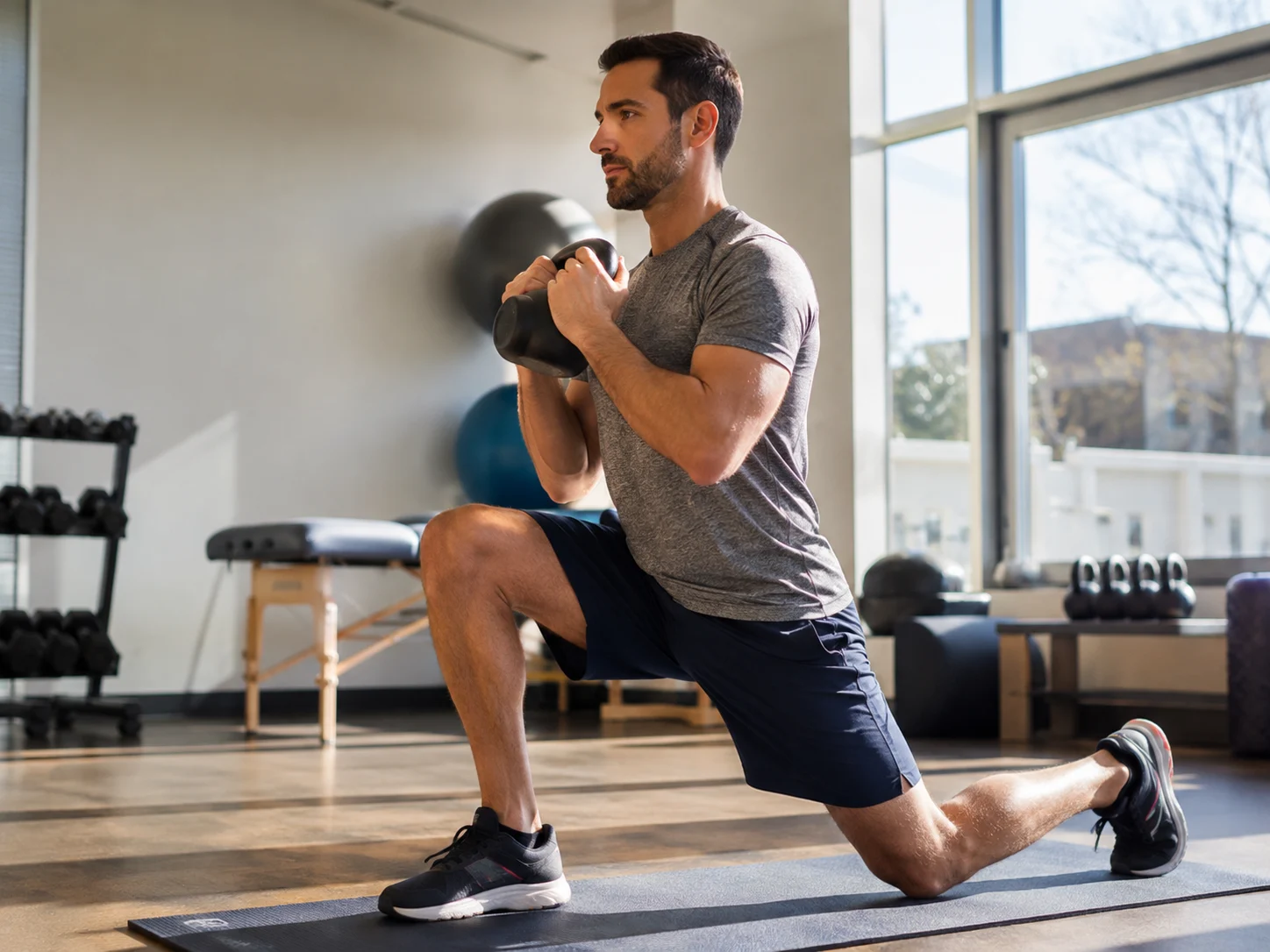 Active adult rebuilding single-leg knee strength during rehabilitation